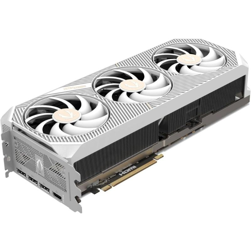 Computer graphics card with three fans on a white background