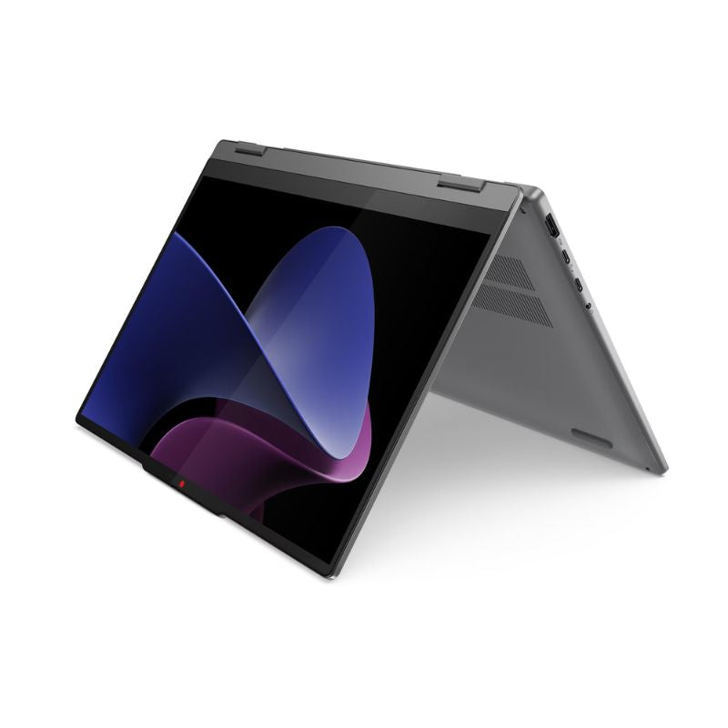 Open laptop with a colorful display on a white background