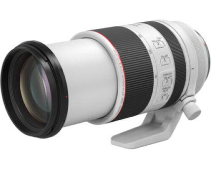 Camera RF 70-200mm f/2.8L lens with white body and black and red accents on a white background

