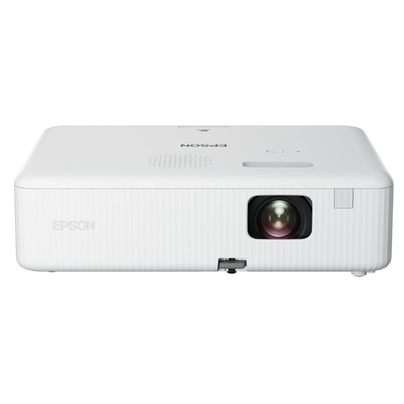 Epson CO-W01 projector front view with extended lens

