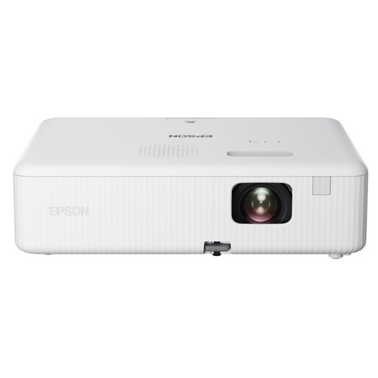 Epson CO-W01 projector front view with extended lens

