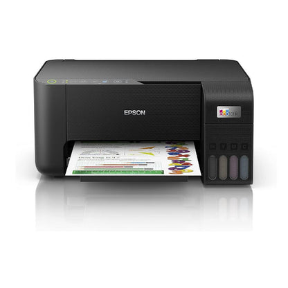 Epson l3250 printer with a colorful document on a white background

