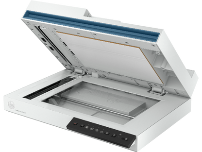 HP 2600f1 ScanJet Pro with open lid on a white background

