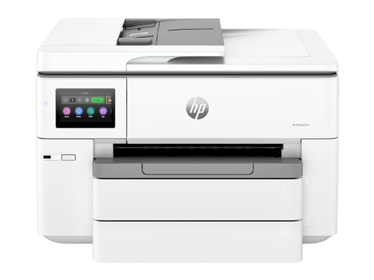 HP 9730 OfficeJet Pro touchscreen close-up with options