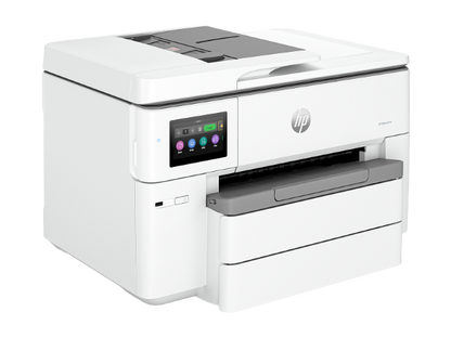 Close-up of HP 9730 printer touchscreen interface