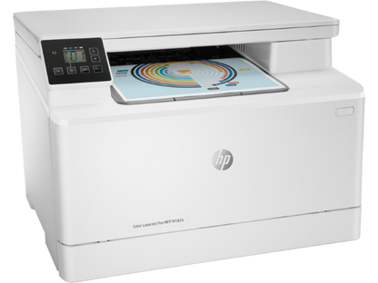HP m182n color laser printer on a white background

