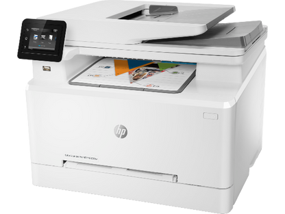 HP M283fdw top feeder open with papers inserted

