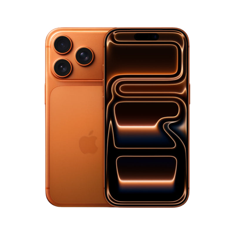 Orange smartphone with Apple logo on a white background