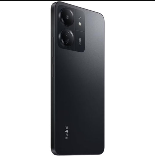 redmi 13c Black smartphone with Redmi branding on a white background

