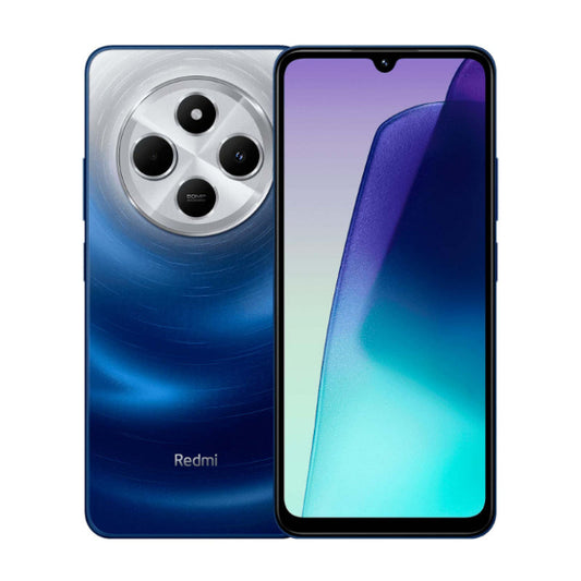 Blue Redmi smartphone showing front and back on a white background


