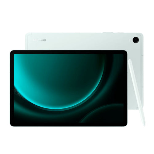 Tab S10 FE with a stylus pen on a white background

