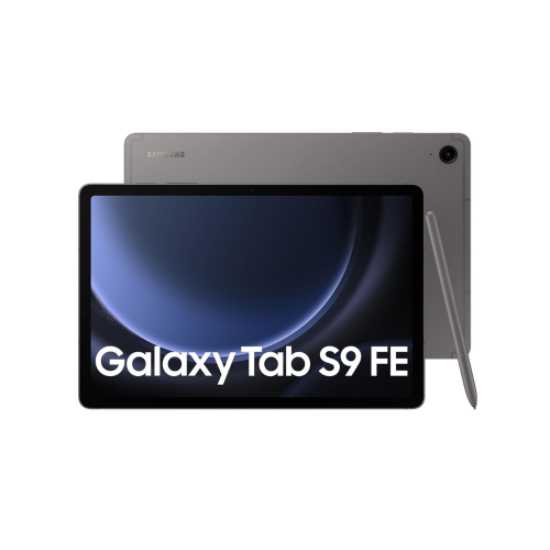 Samsung Galaxy Tab S9 FE tablet with stylus on a white background

